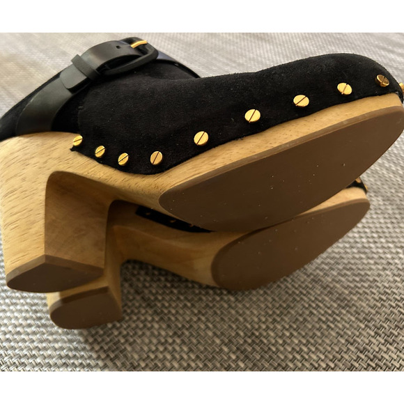 VERONICA BEARD Dacey Black gold studded suede wood heel mule clogs sz 11 NWOB - Picture 7 of 7